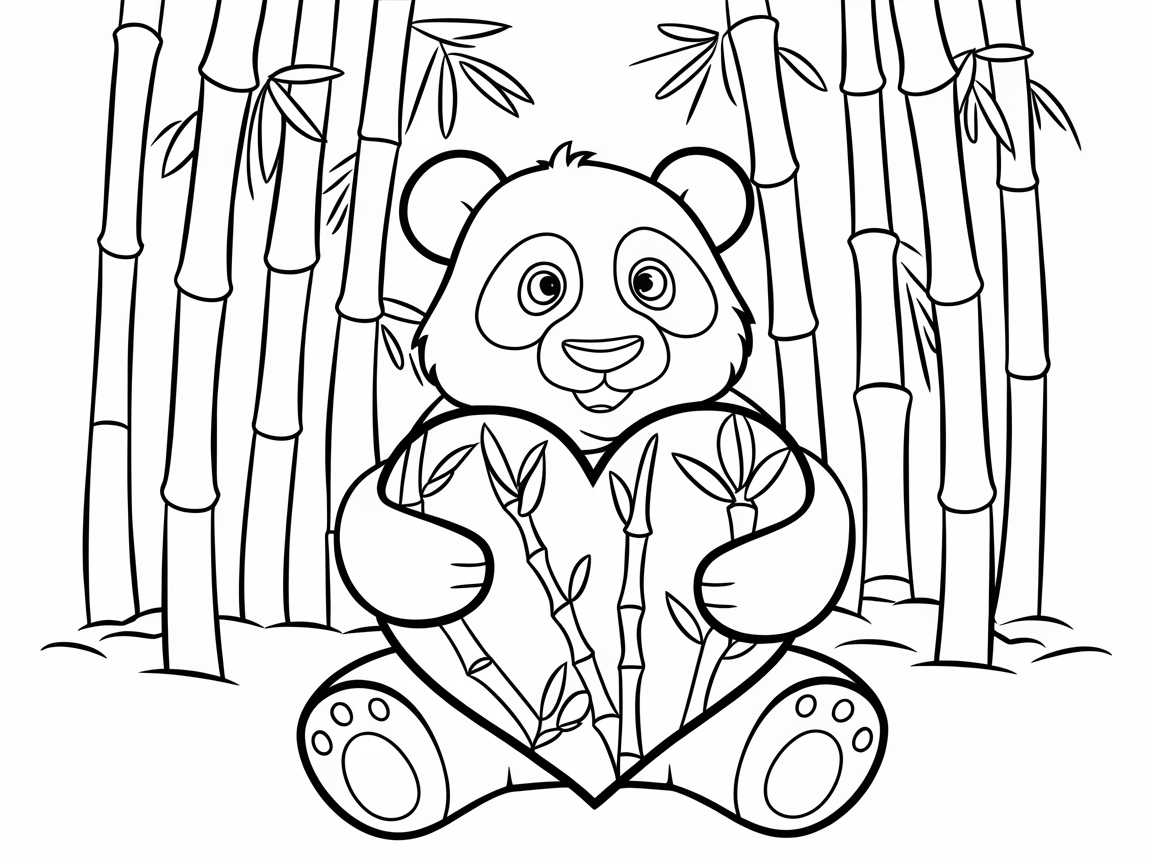 Panda Hugging a Bamboo Heart