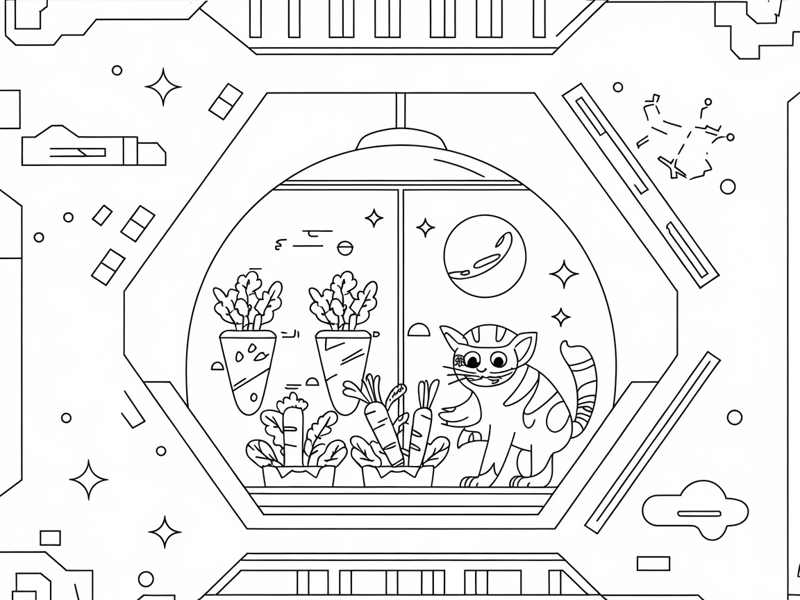 Green Thumb Cat in Space Station Garden