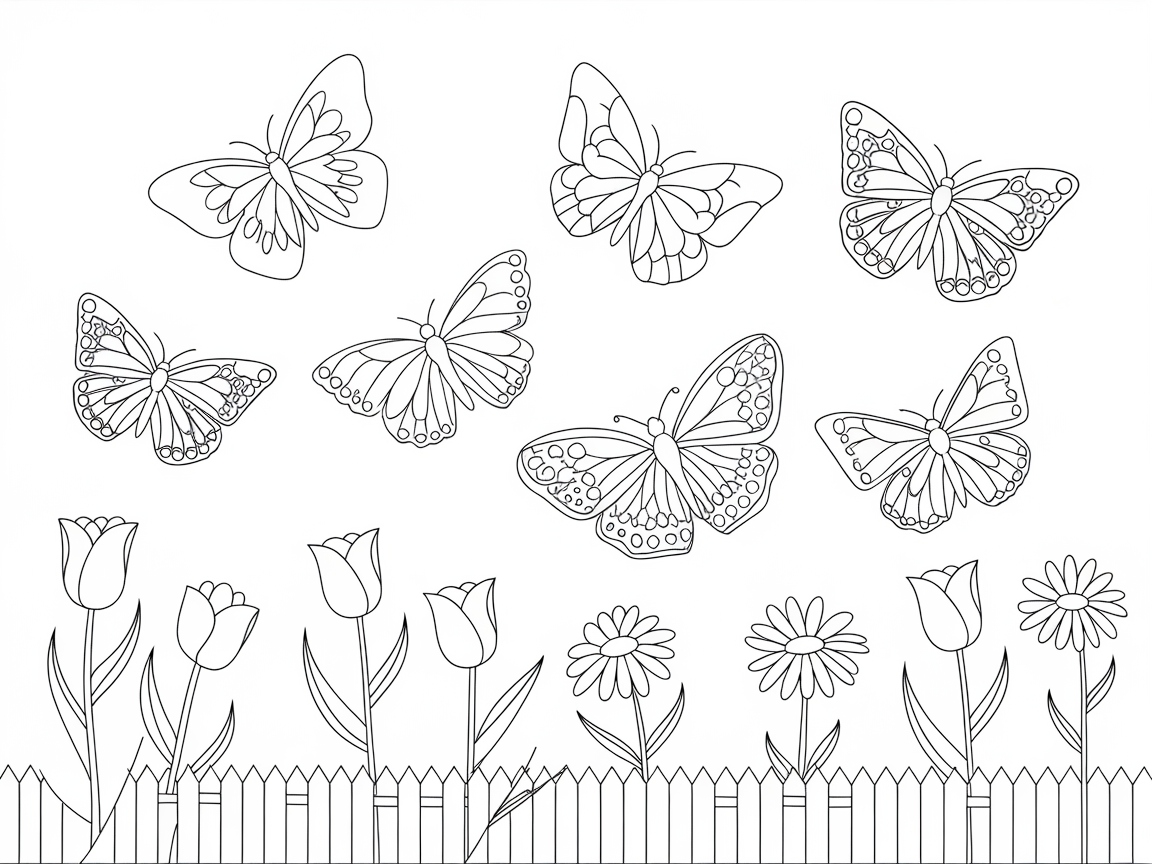 Butterflies Dancing Over a Garden Fence