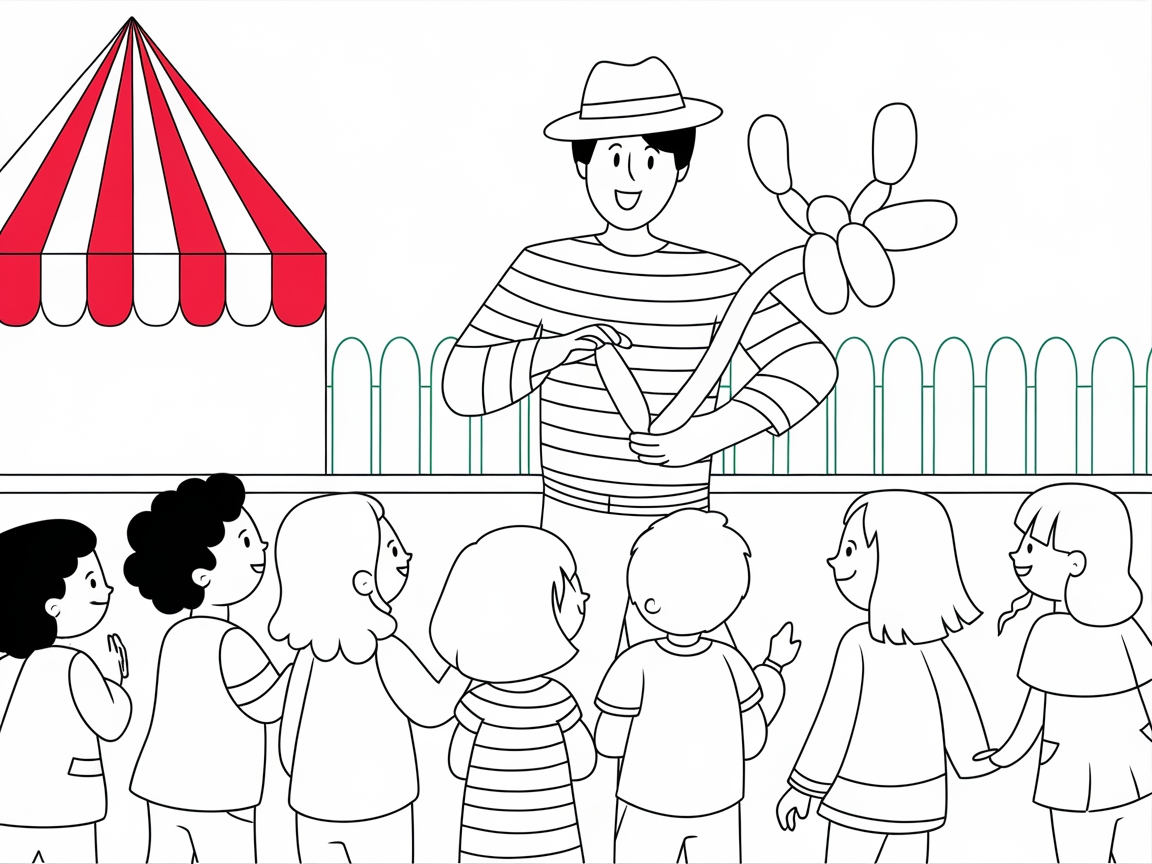 Join the Balloon Twister at This Festive Fair Coloring Page
