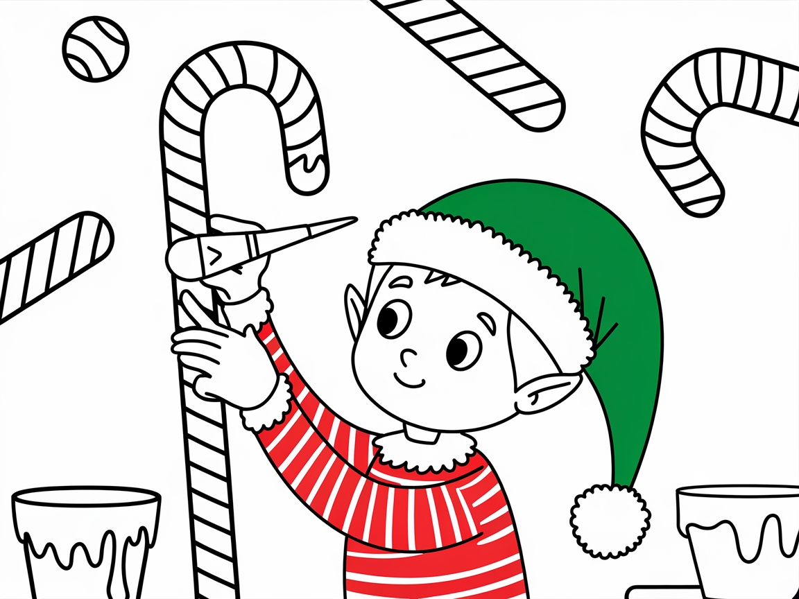 Festive Elf Painting Candy Canes