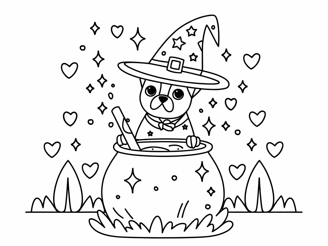 Magical Boston Terrier Brewing Up Spells
