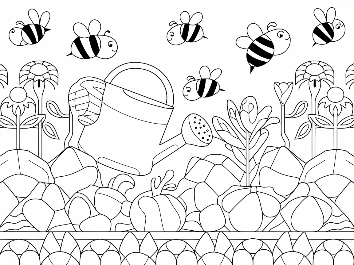 Busy Bees in a Blooming Garden