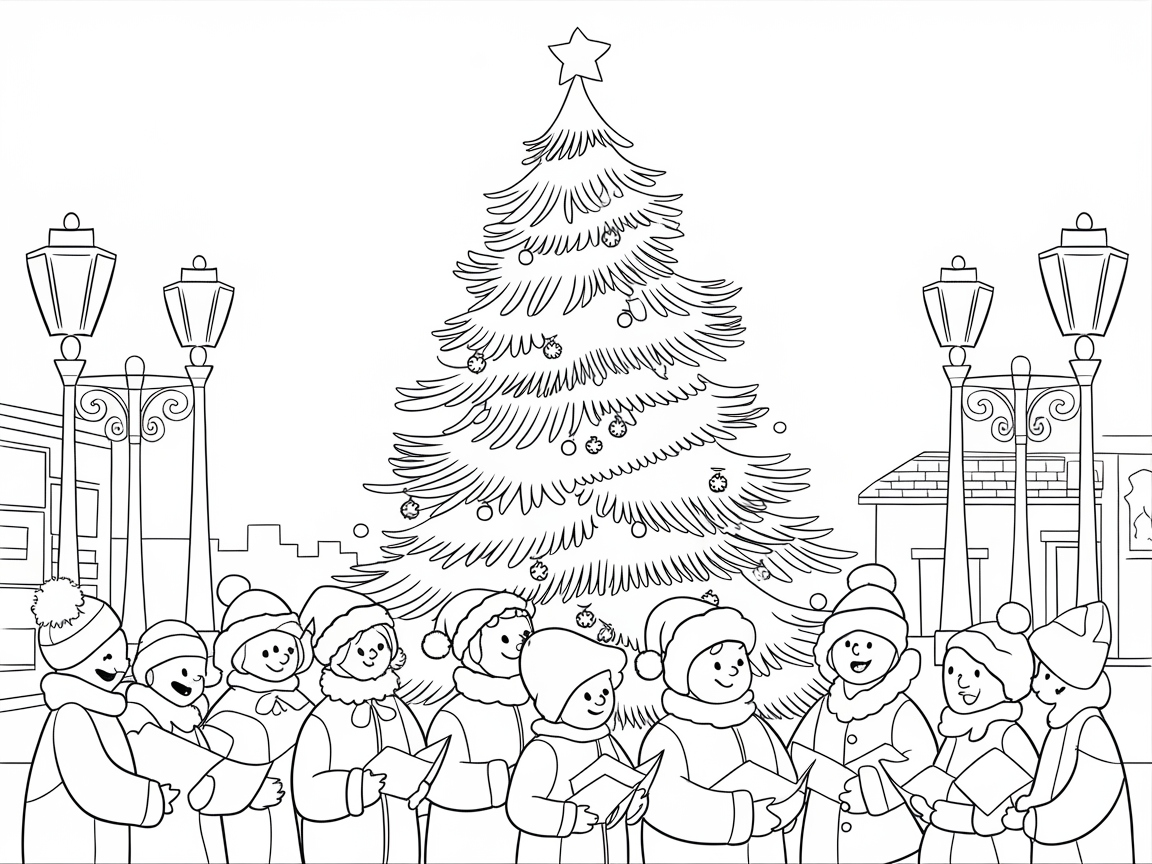 Joyful Carolers Under the Christmas Tree