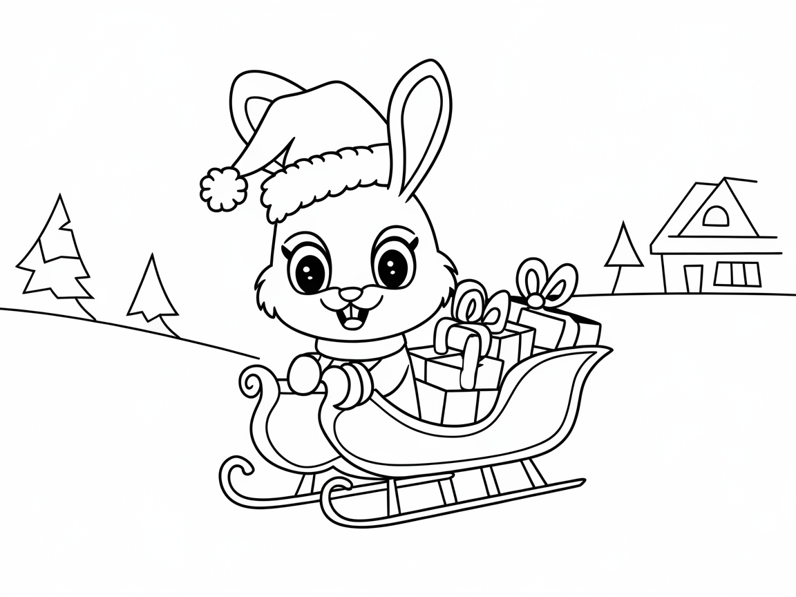 Jolly Bunny Delivering Gifts in a Sleigh