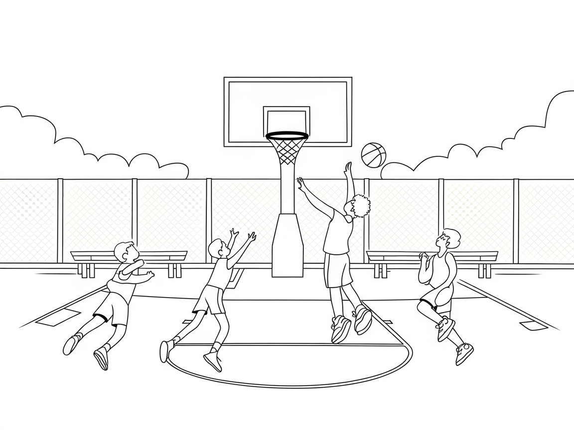 Playground Basketball Action Coloring Page