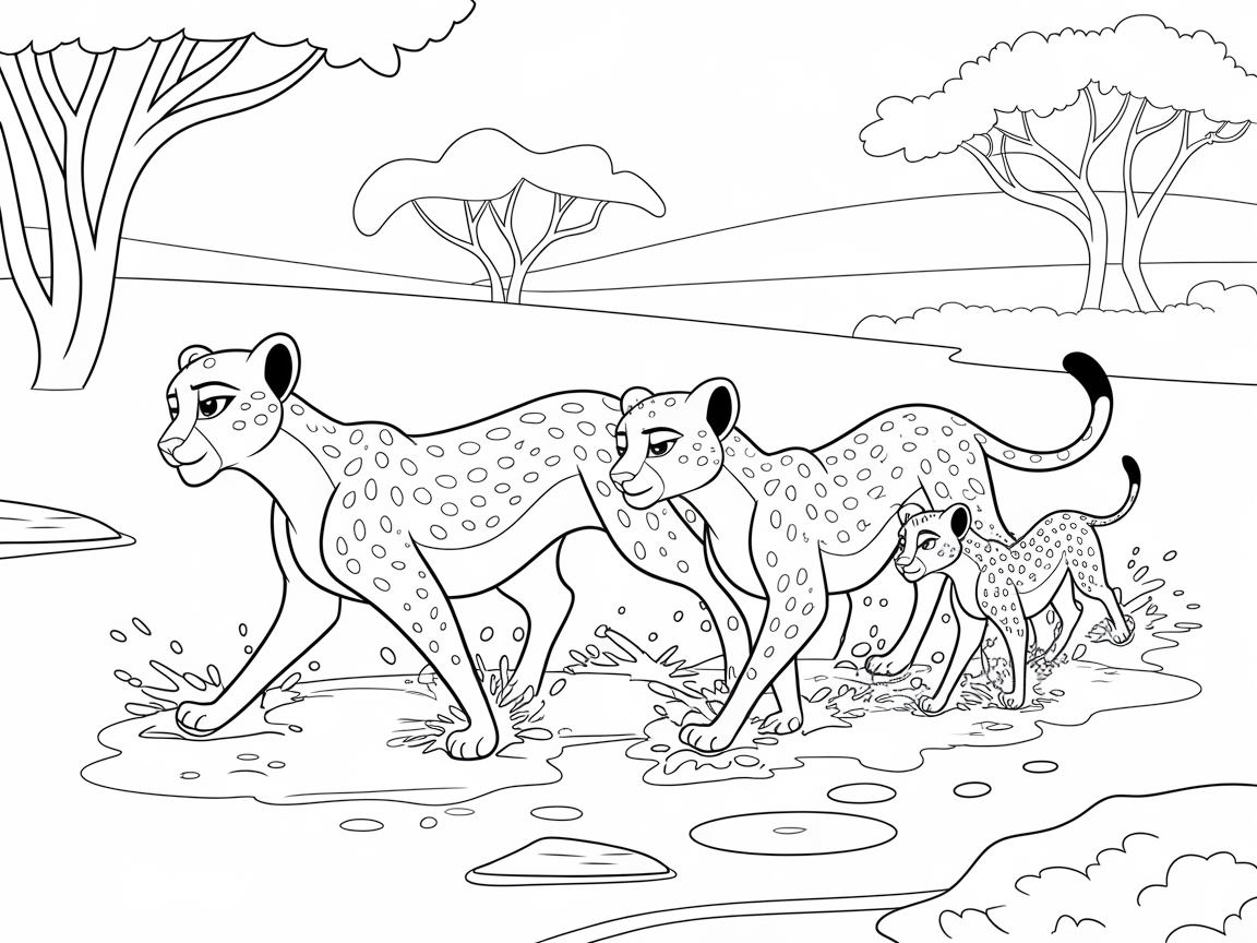 Splash Through the Savannah with This Cheetah Family
