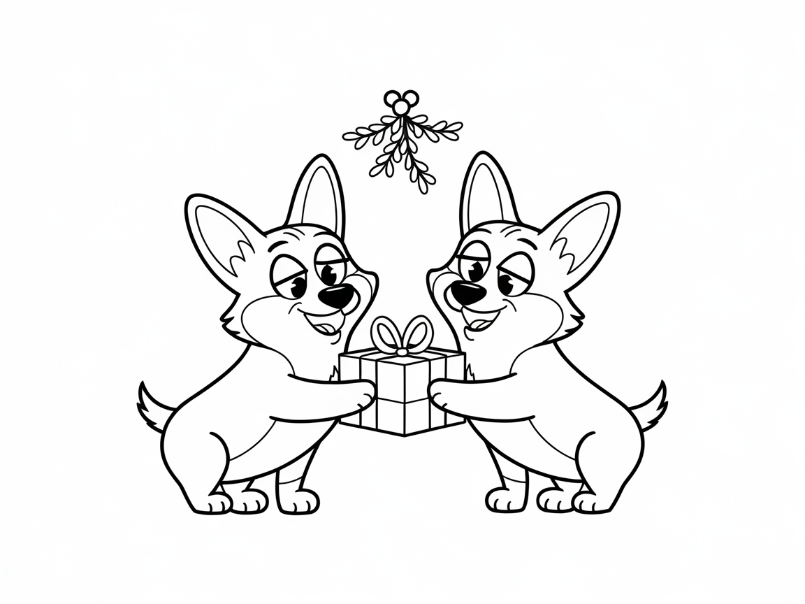 Color the Corgi Gift Exchange Under Mistletoe
