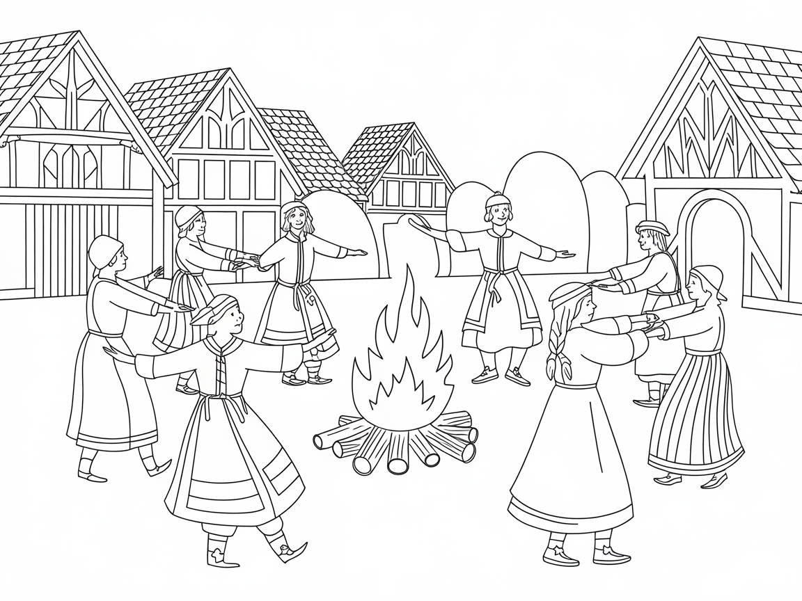 Dance Around the Medieval Village Bonfire