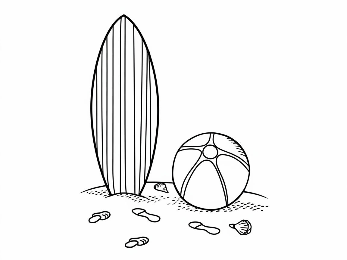 Surf and Sand Adventure Coloring Page