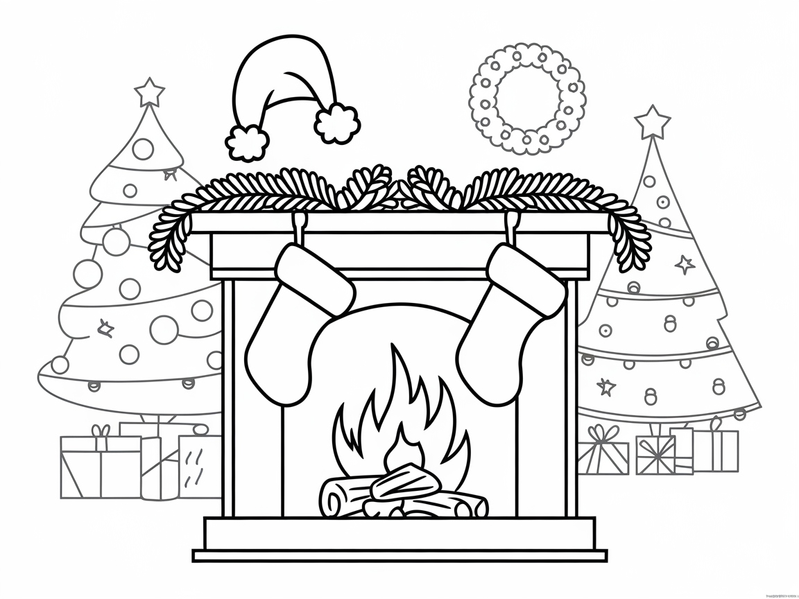 Warm Fireplace Scene with Christmas Stockings