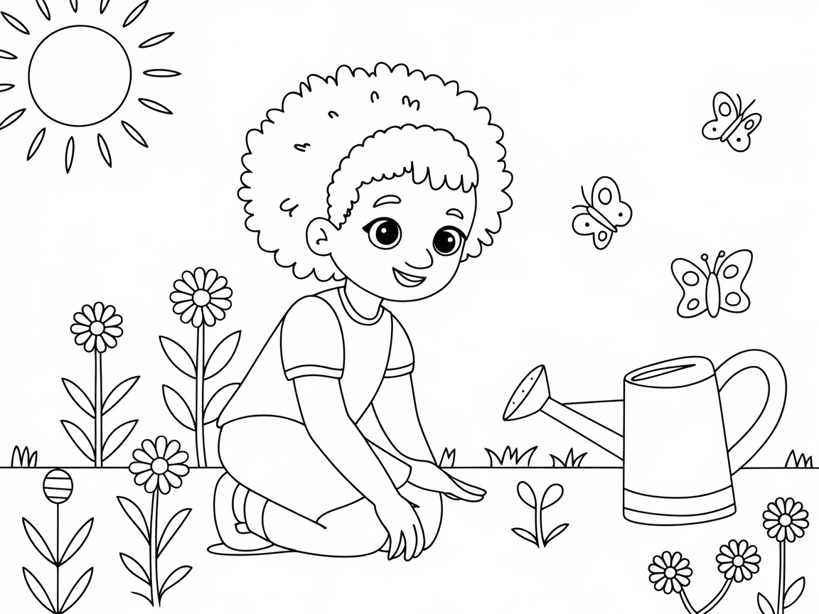 Garden Joy with This Young Gardener Coloring Page