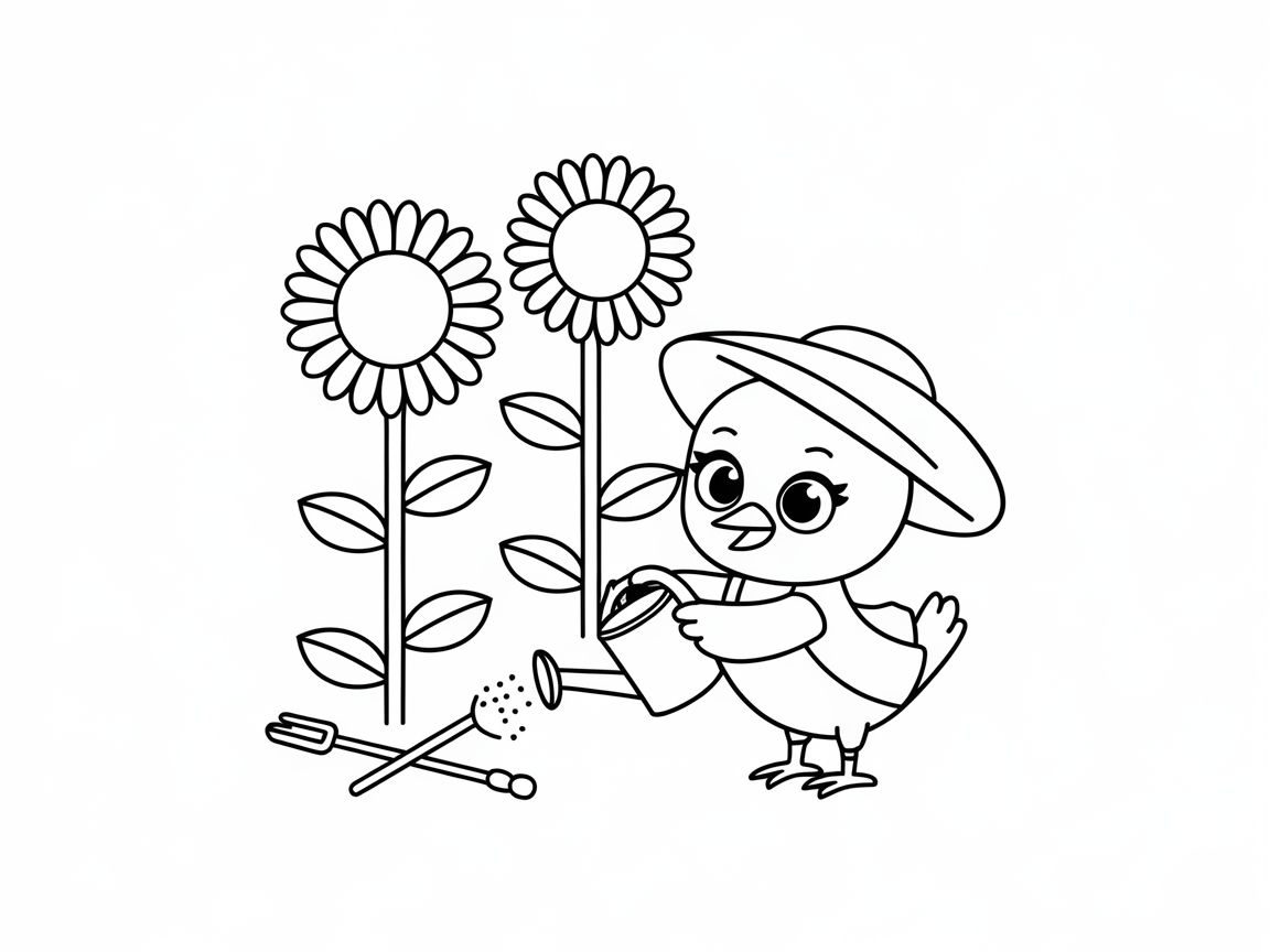Gardening Chick with Sunflower Delight