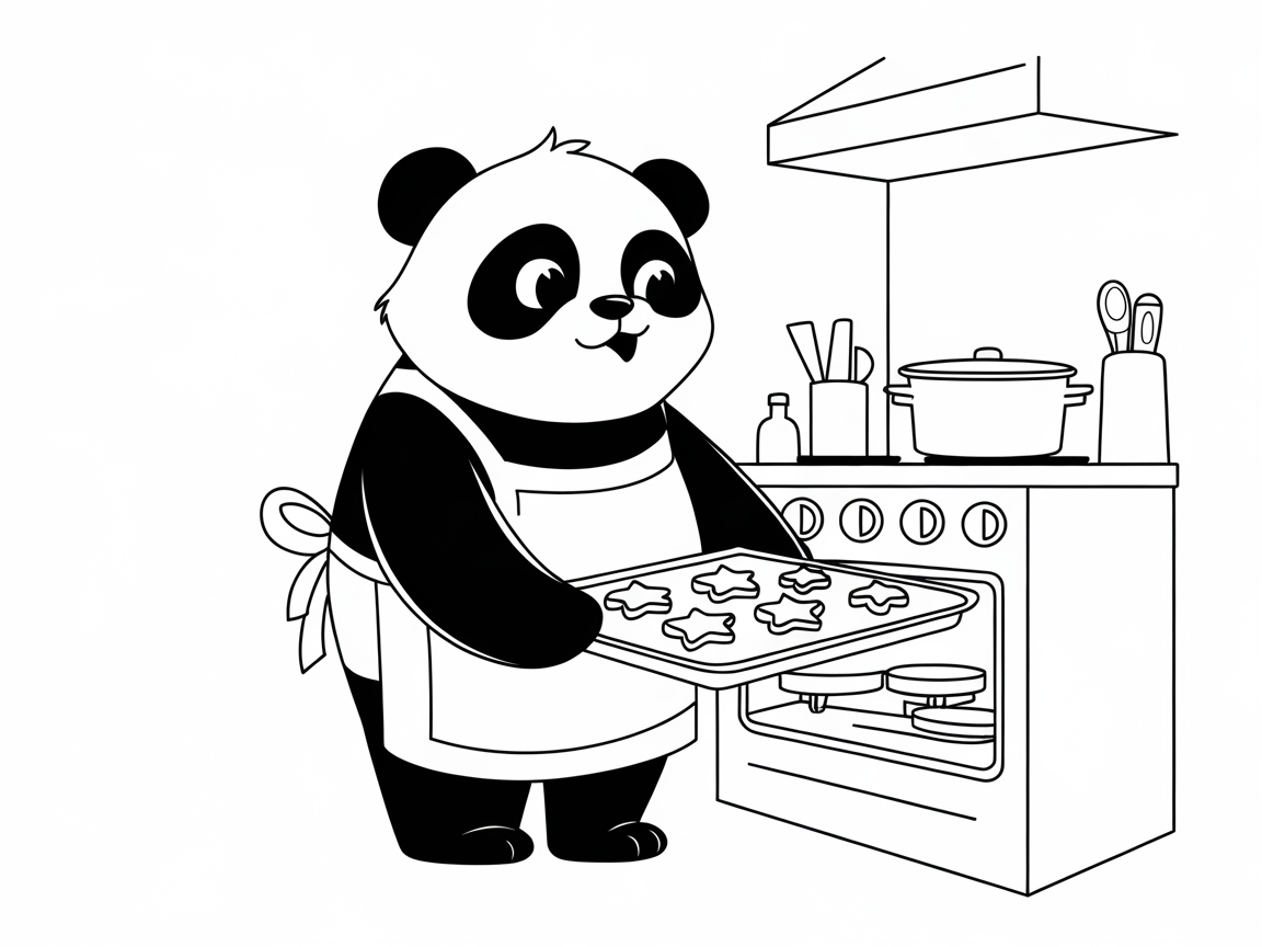 Panda Baking Holiday Cookies Coloring Page