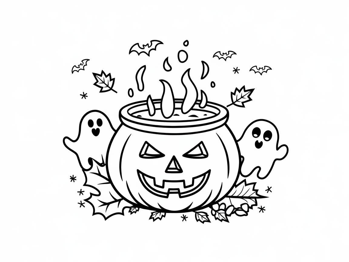 Spooktacular Pumpkin Cauldron Page Awaits Your Colors