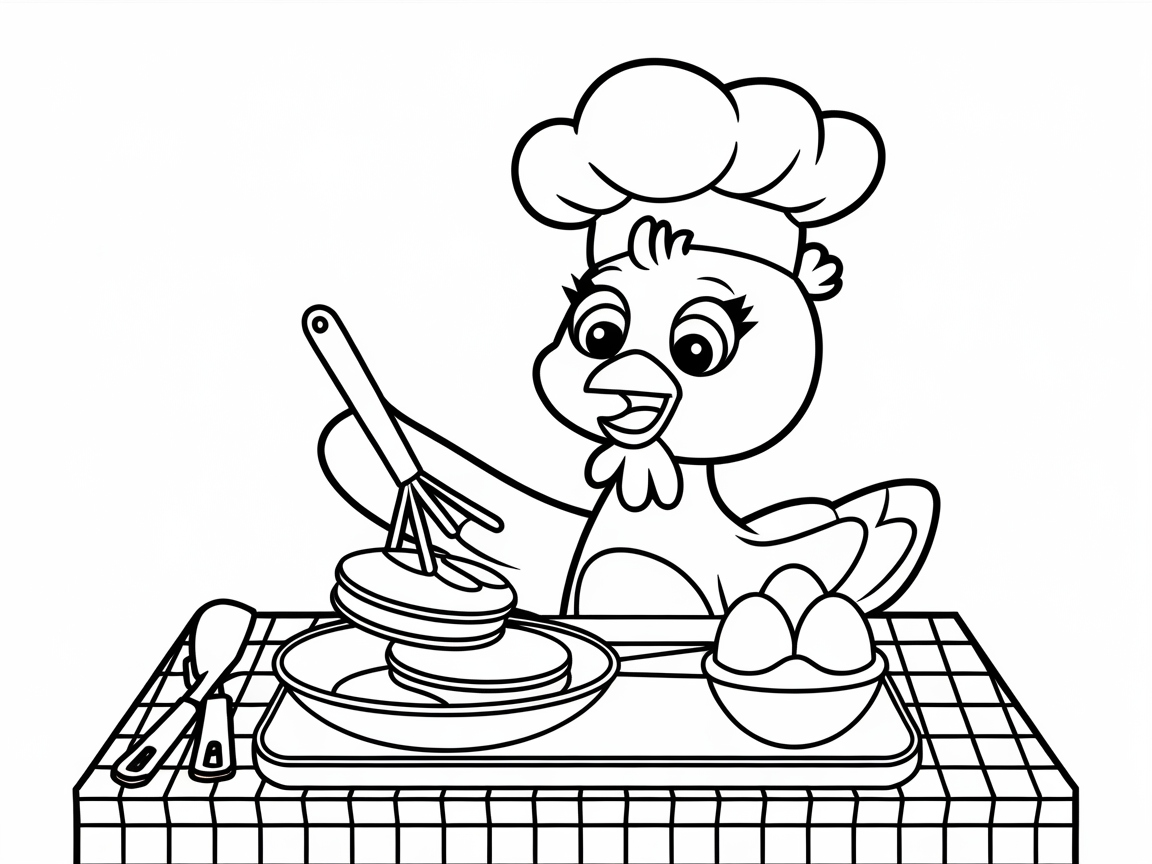 Chef Chicken Whipping Up Pancakes