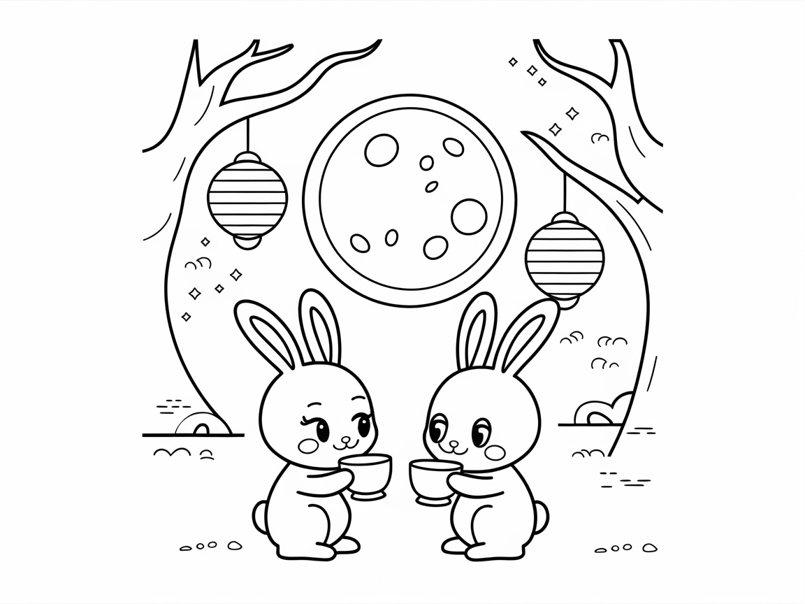 Moonlit Lantern Bunny Tea Time