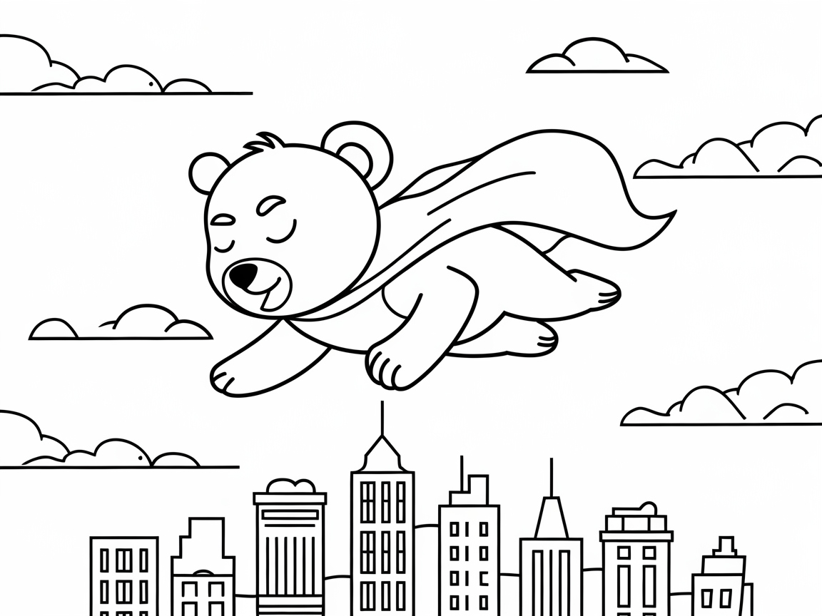 Superhero Bear Takes Flight Over the City