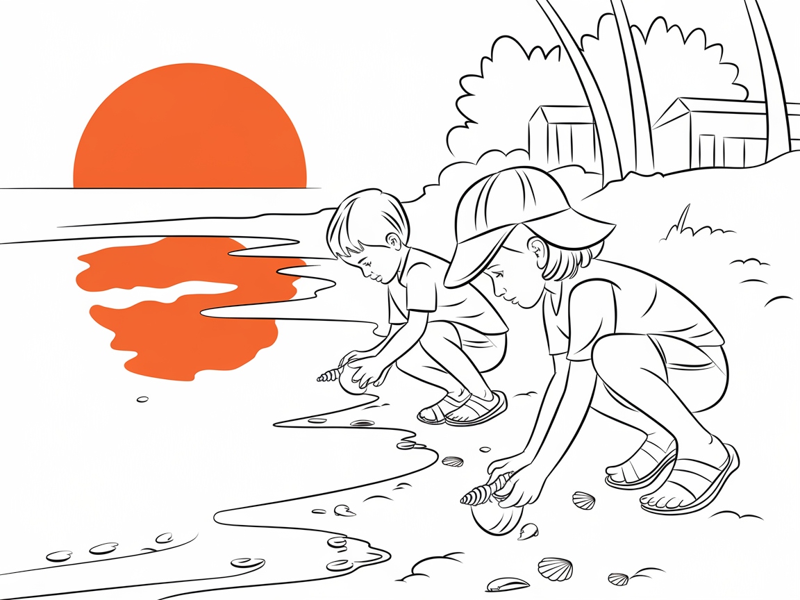 Explore Shells by the Shore with This Beachcombing Kids Coloring Page