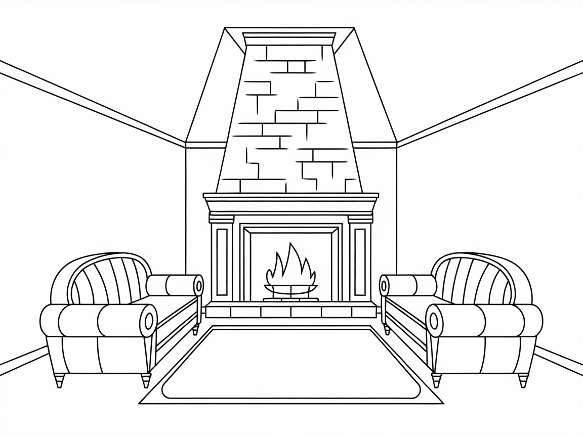 Cozy Up with This Grand Fireplace Lounge Coloring Page
