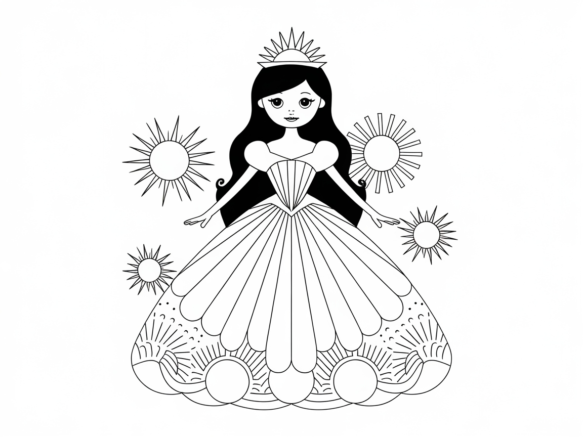 Shine Bright with This Sun-Kissed Princess Coloring Page