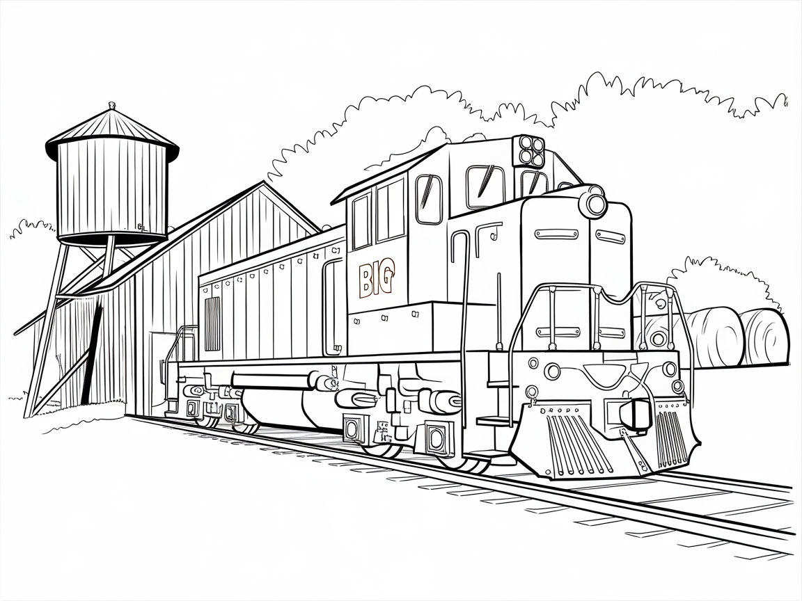 Rustic Locomotive and Water Tower Sketch