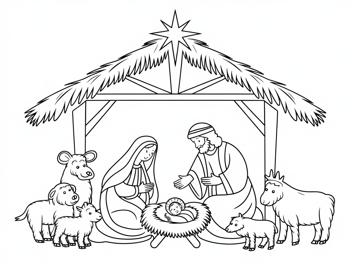 Nativity Scene with Gentle Creatures Awaiting Color