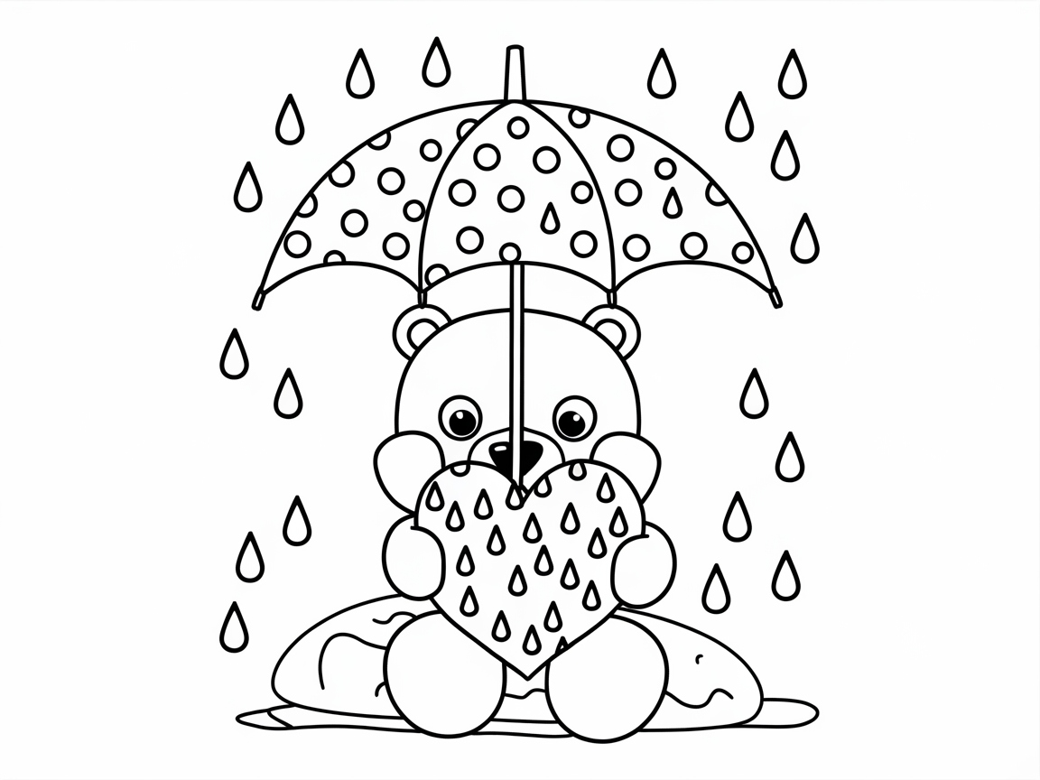 Rainy Day Bear with a Heart Umbrella