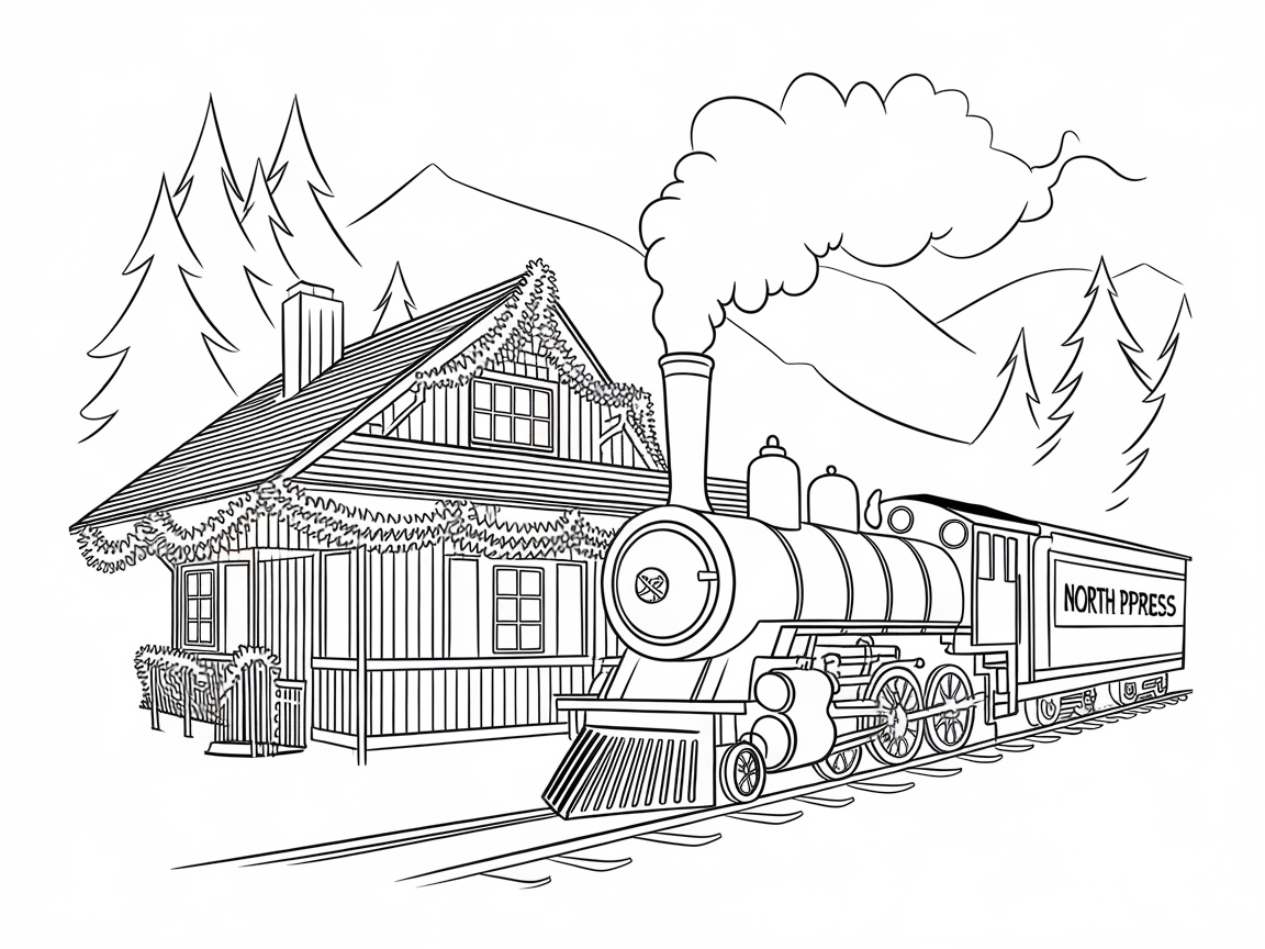 Festive Train Station Cabin Coloring Adventure