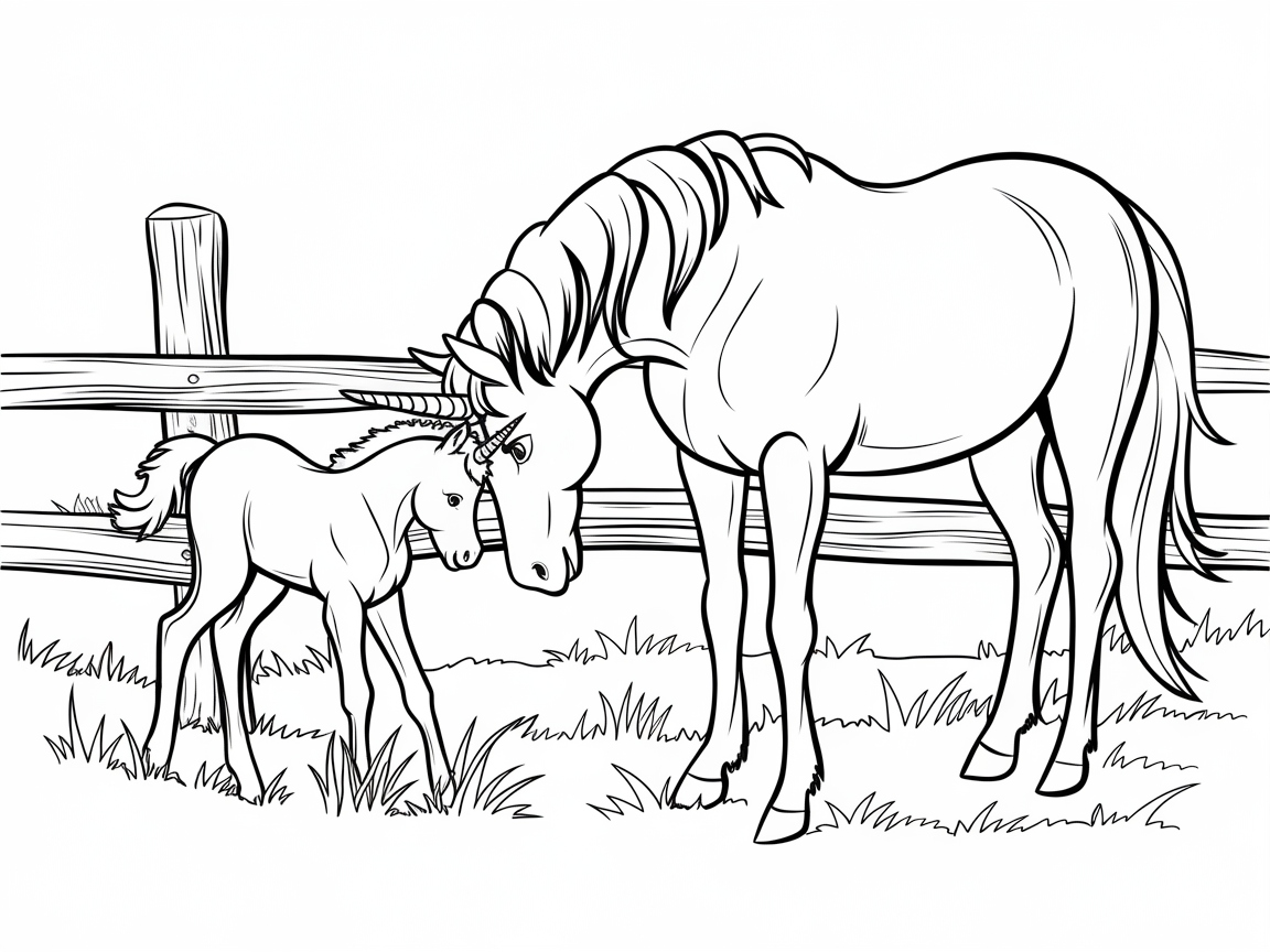 Tender Unicorn Family Moment in a Pastoral Setting