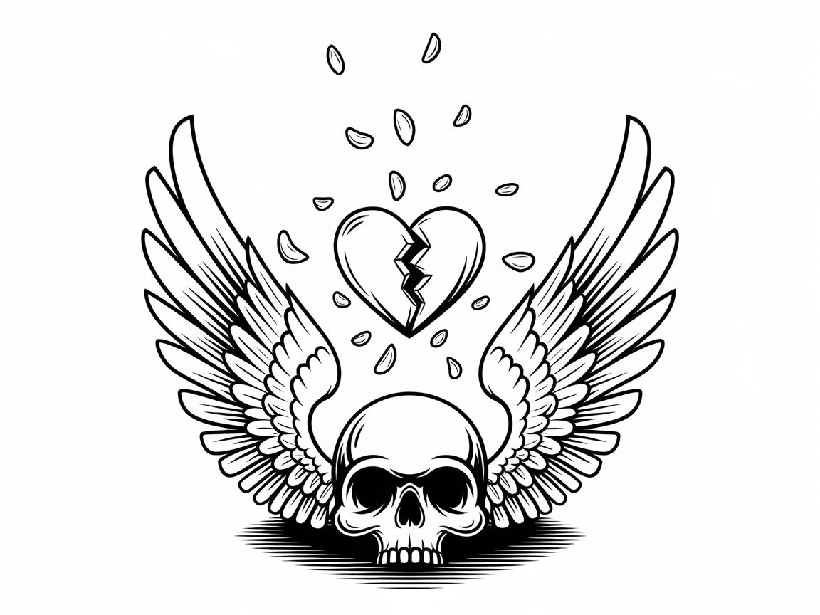 Winged Skull with Broken Heart for Dynamic Coloring