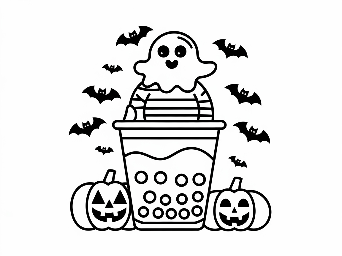 Hauntingly Fun Ghost Boba Coloring Page