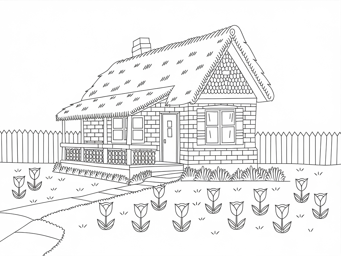 Charming Country Cottage Coloring Page
