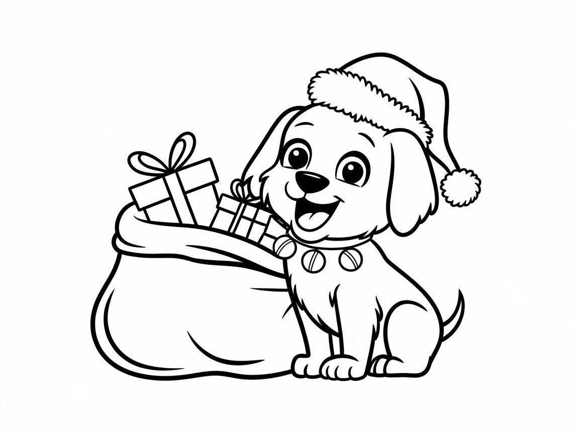 Adorable Christmas Puppy With a Sack of Gifts