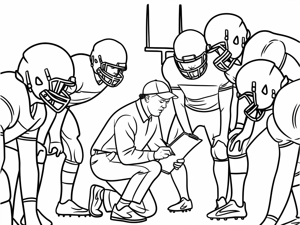 Get in the Game with This Football Huddle Coloring Page