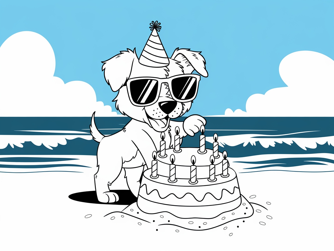 Beach Bash: Color This Cool Puppy Birthday Scene
