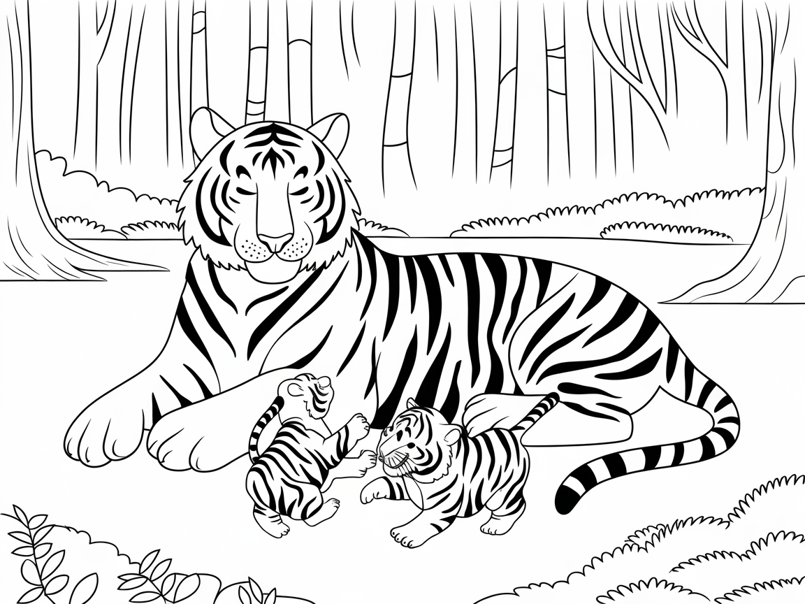 Nurturing Tiger Family Scene