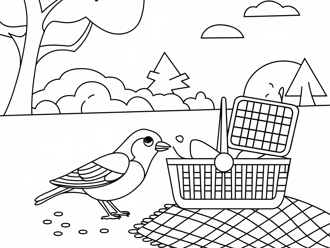 Picnic Adventure with a Curious Bird