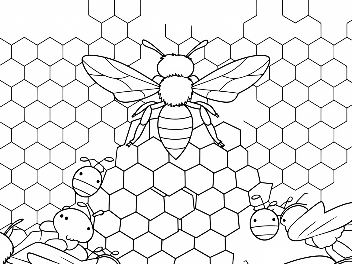 Detailed Honeycomb Harmony with Busy Bees