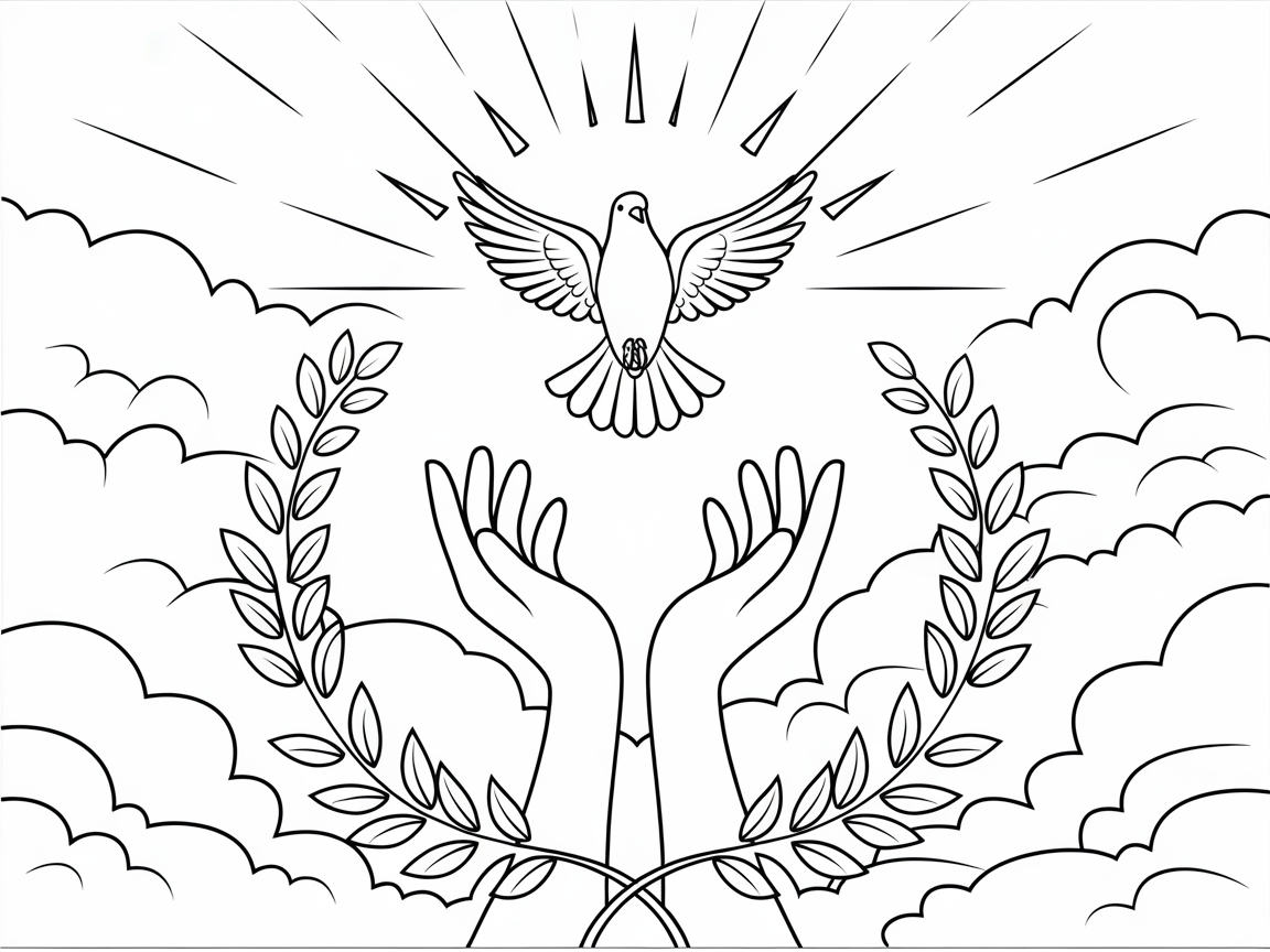 Release Peace with This Dove and Hands Coloring Page