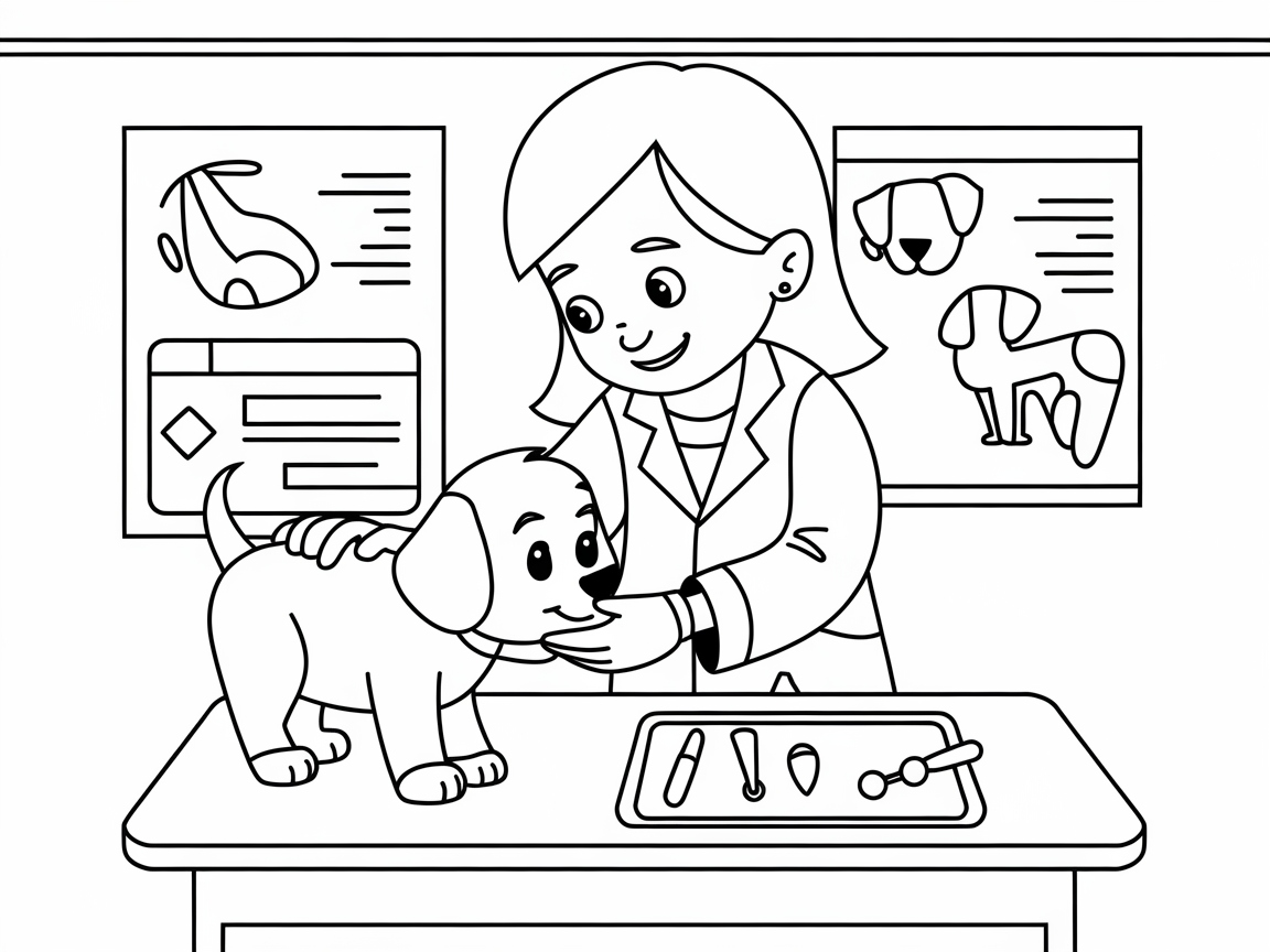 Vet Visit: Caring for Pets Coloring Page