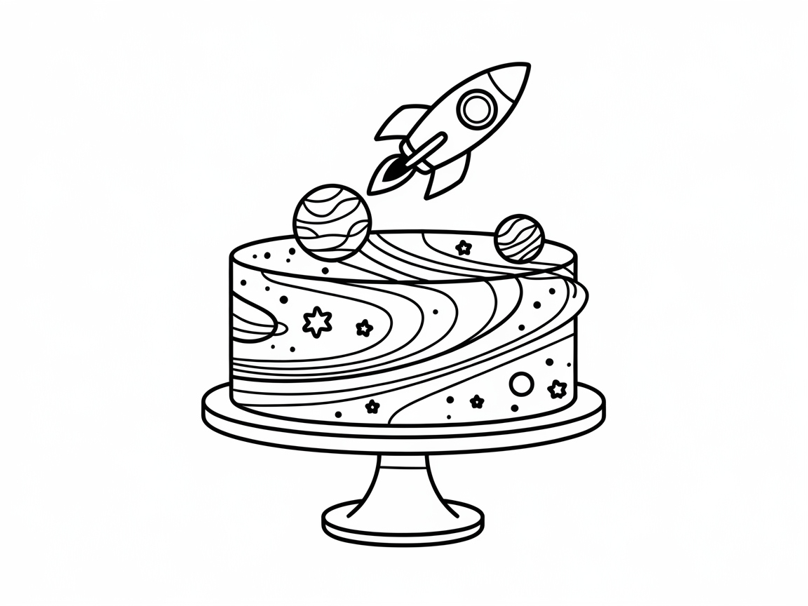 Blast Off with This Outer Space Cake Coloring Page