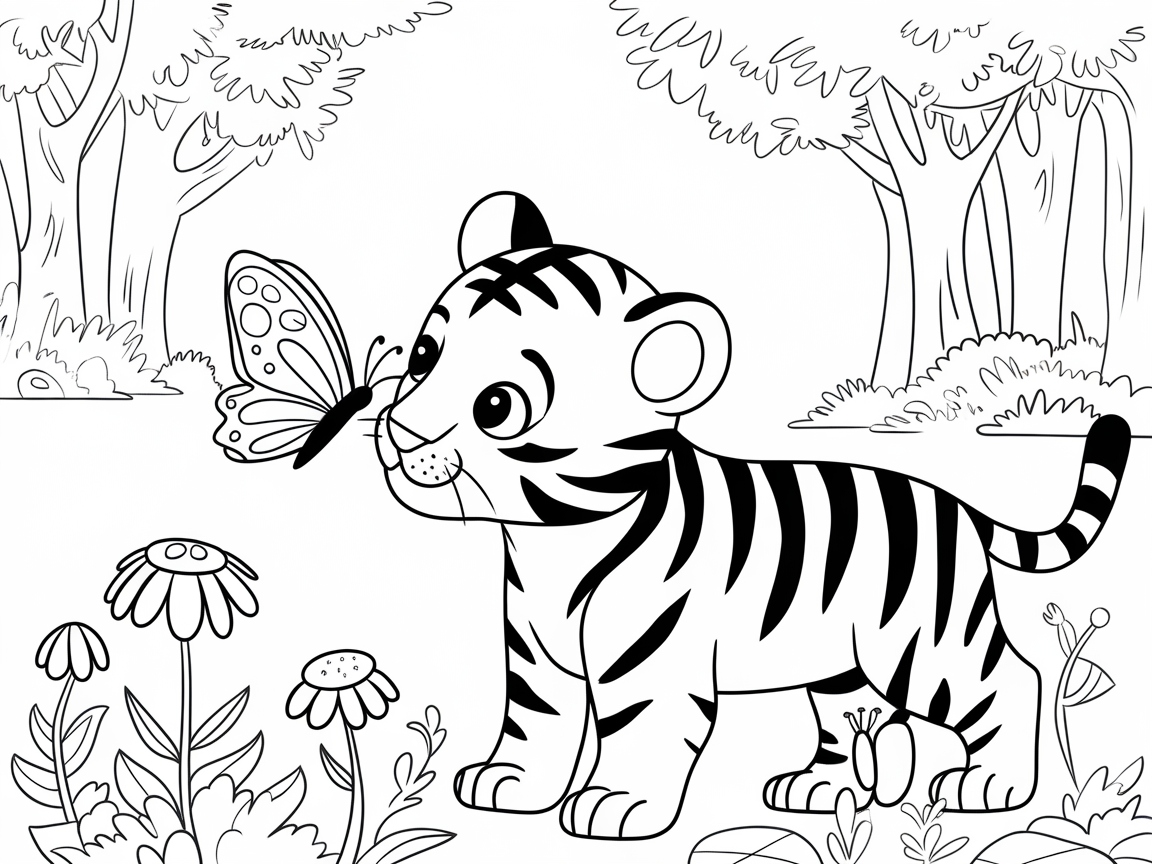 Charming Jungle Adventure with a Curious Tiger Cub