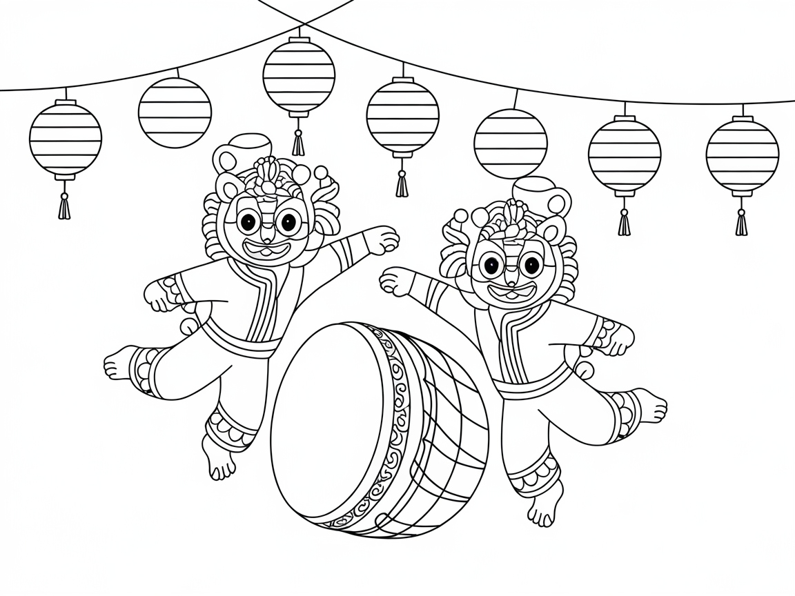 Lively Lion Dance with Lanterns