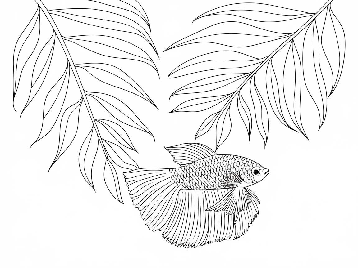 Elegant Betta Fish with Flowing Leaves