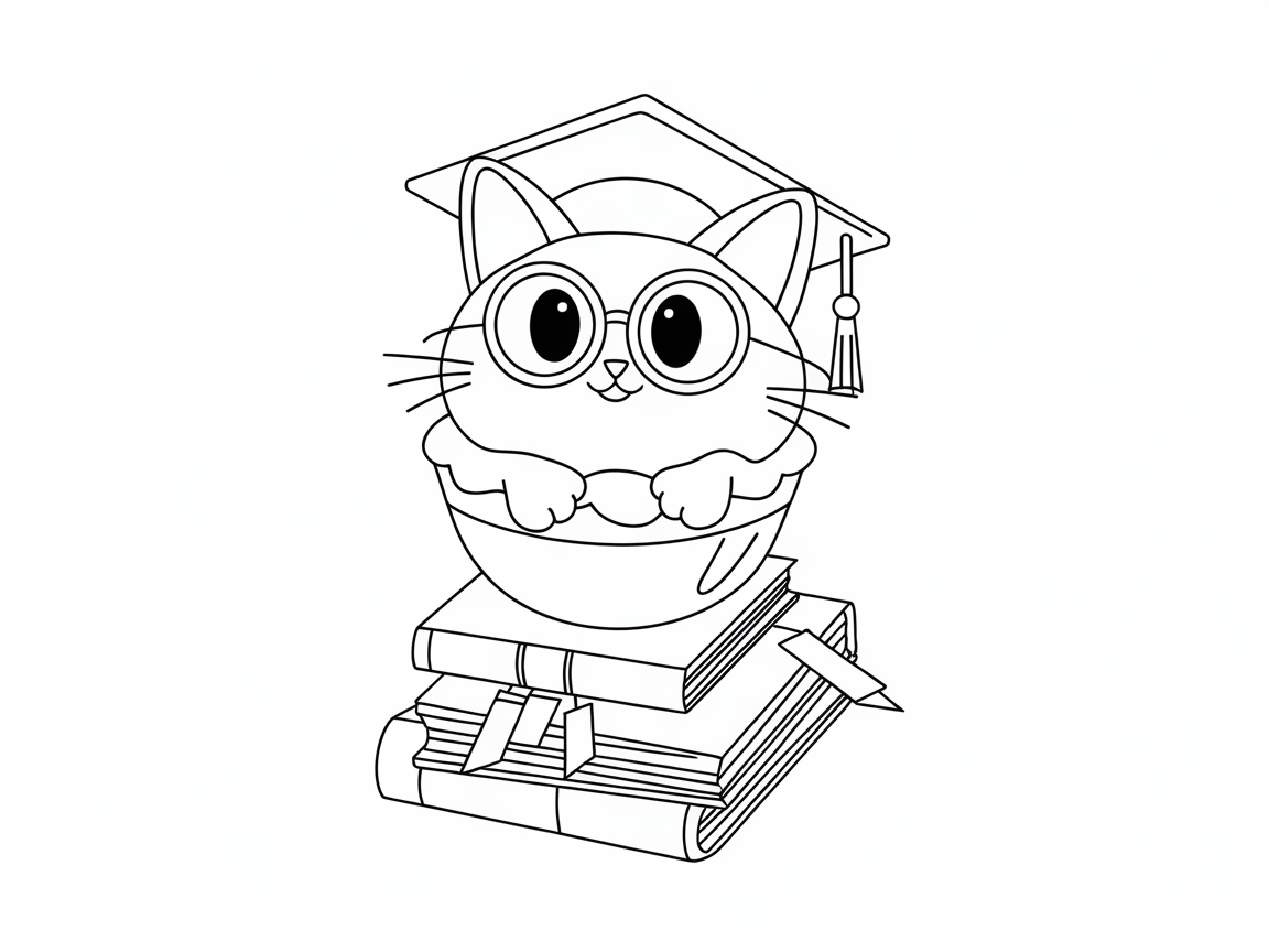 Scholarly Cat on a Cone of Books