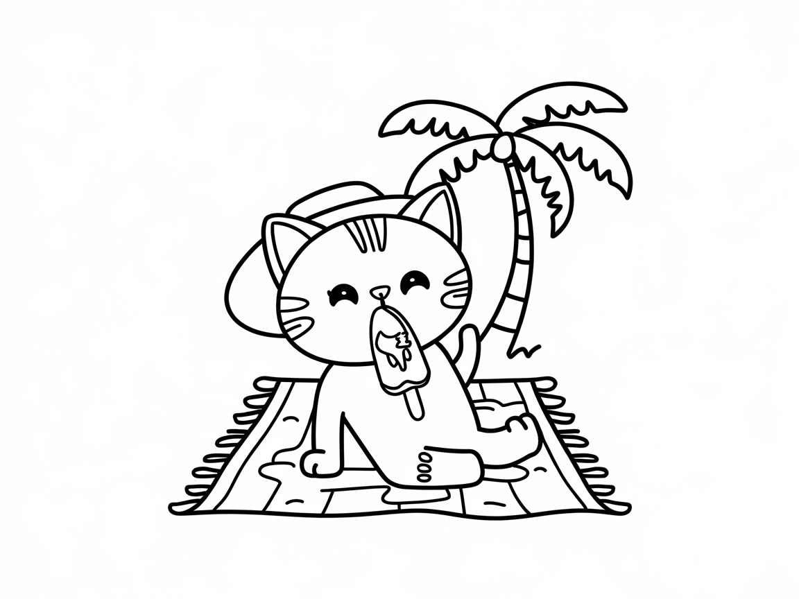 Lazy Cat Enjoying a Tropical Ice Cream Break