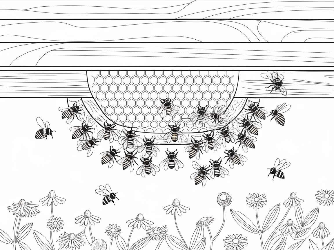 Bees at Work in a Flower Garden
