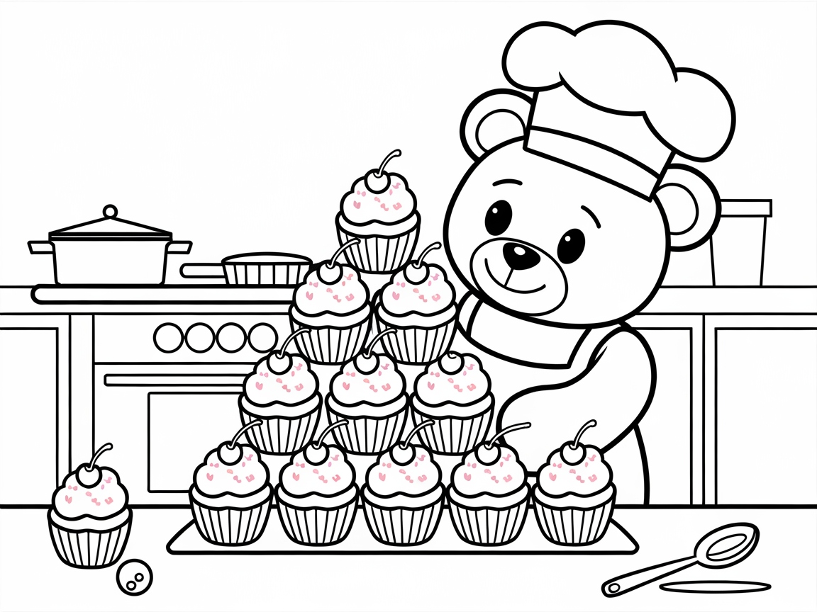 Bake Up Fun with This Cupcake Bear Coloring Page