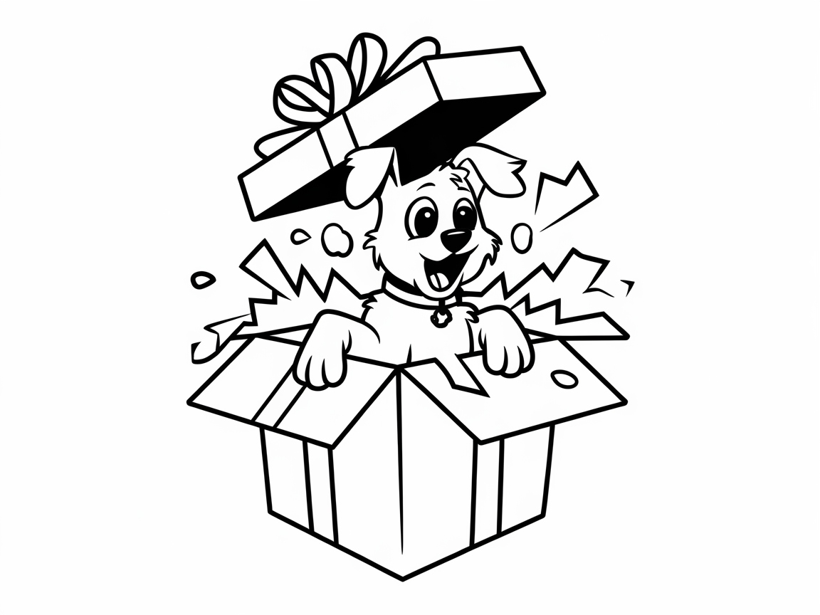 Surprise Gift: Color This Puppy Popping Out of a Present